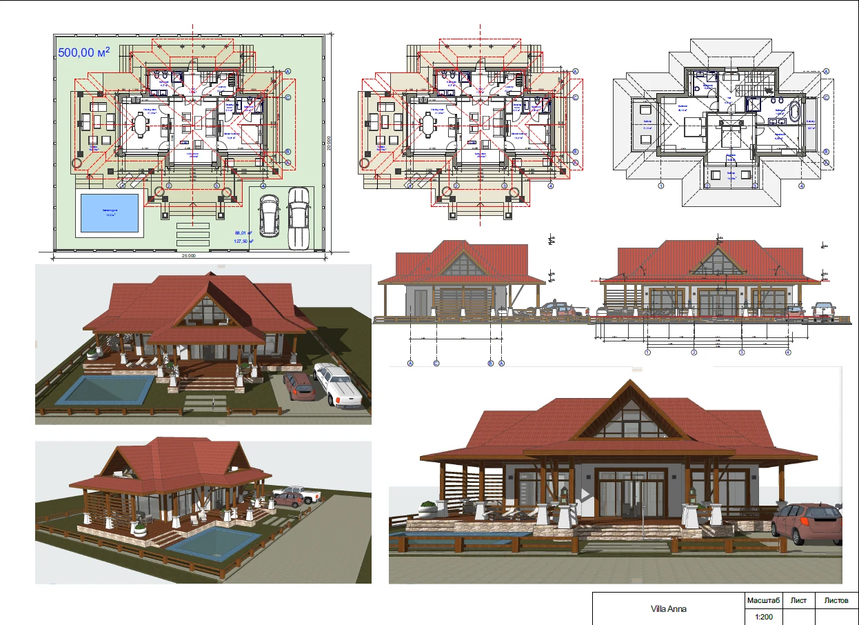 Архитектурный проект Villa Anna — планы этажей, фасады и рендеры