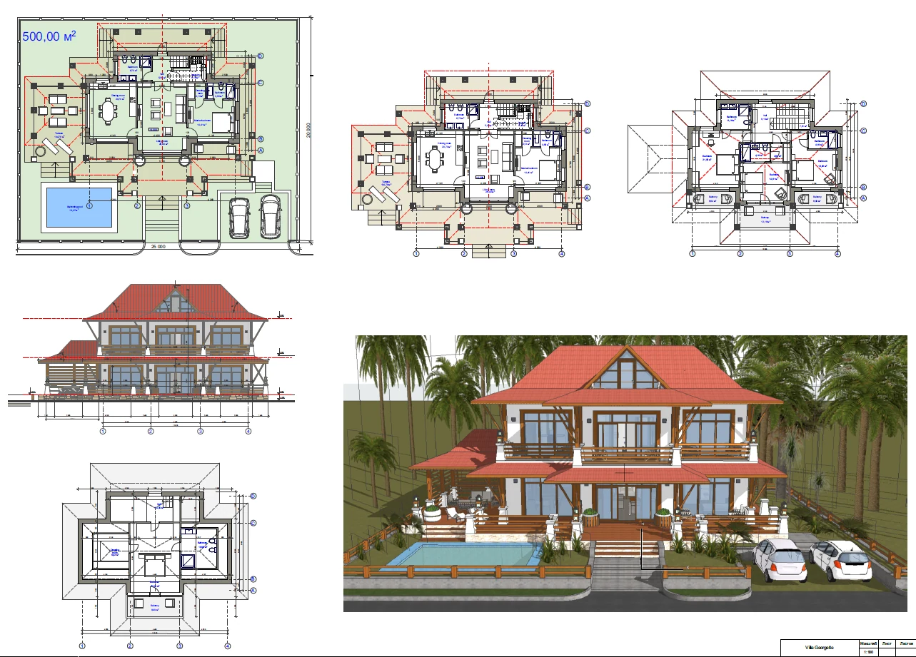 Архитектурный проект Villa Georgette — планы этажей, фасады и рендеры