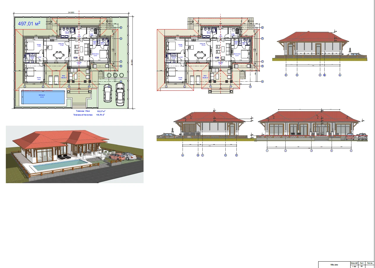 Архитектурный проект Villa Jane — планы этажей, фасады и рендеры